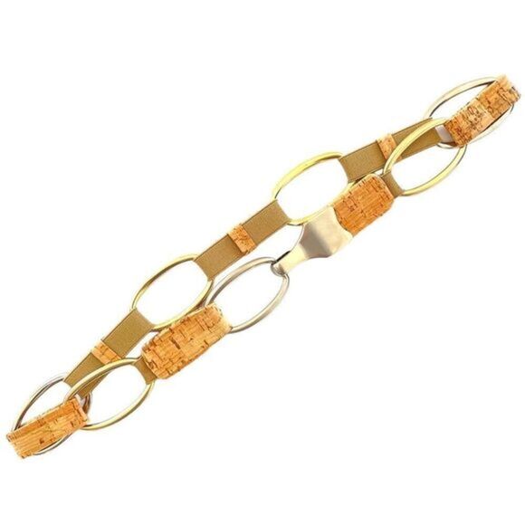 Sandy Duftler Belt Designs Open Hook Gold Tone/Metallic Tone Elastic Cork  Sz M - Picture 1 of 9